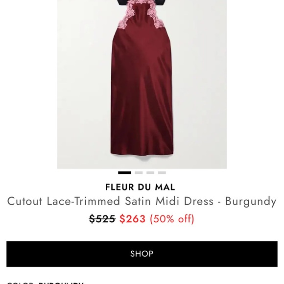 Fleur du Mal Dresses & Skirts - Fleur du Mal Deep Red Satin Midi Dress with Pink Lace